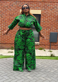 Toki High Waisted Trouser |  Green African Print