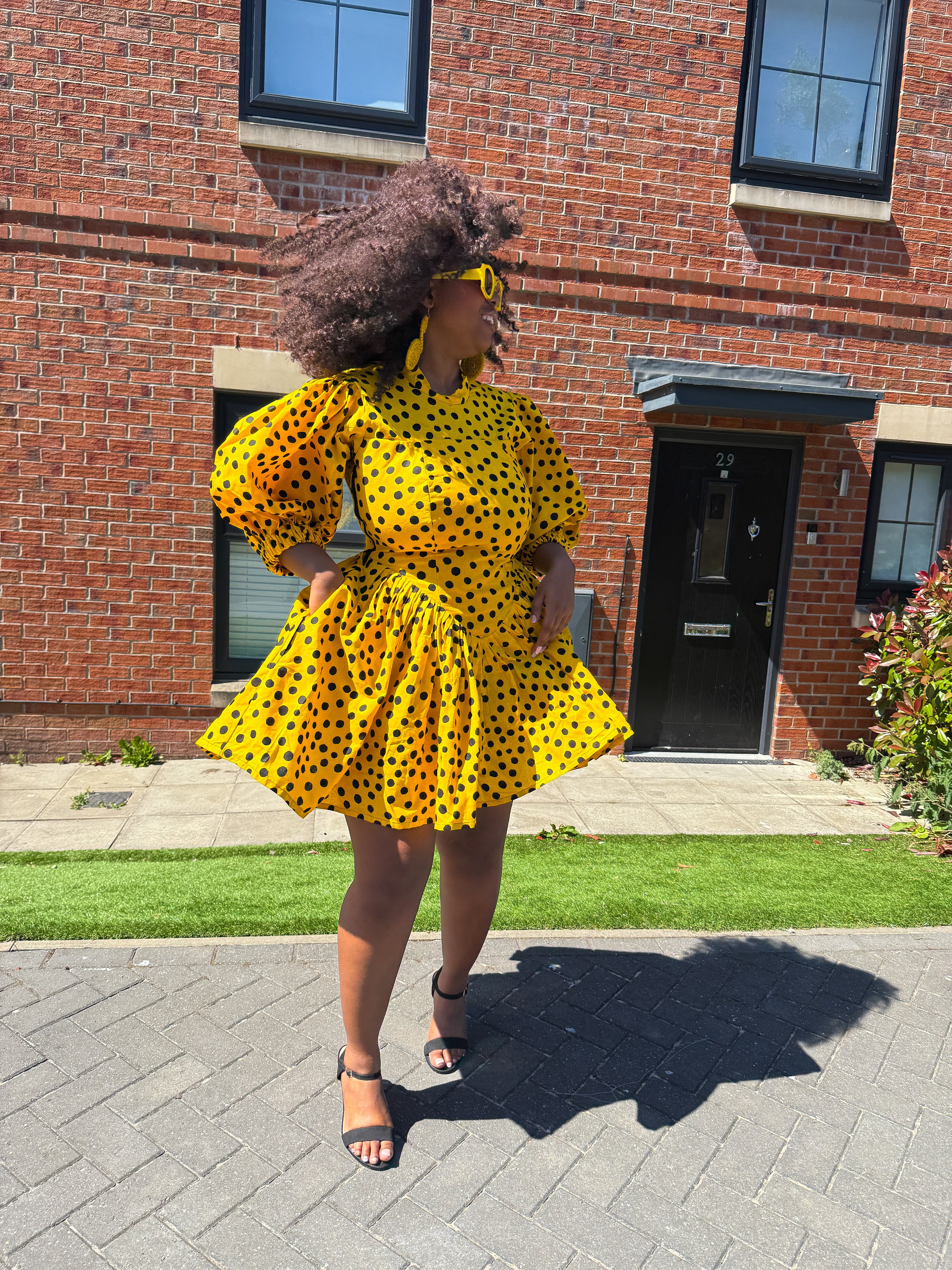 Oneil Mini Dress | Yellow Polkda Dot Mini Dress