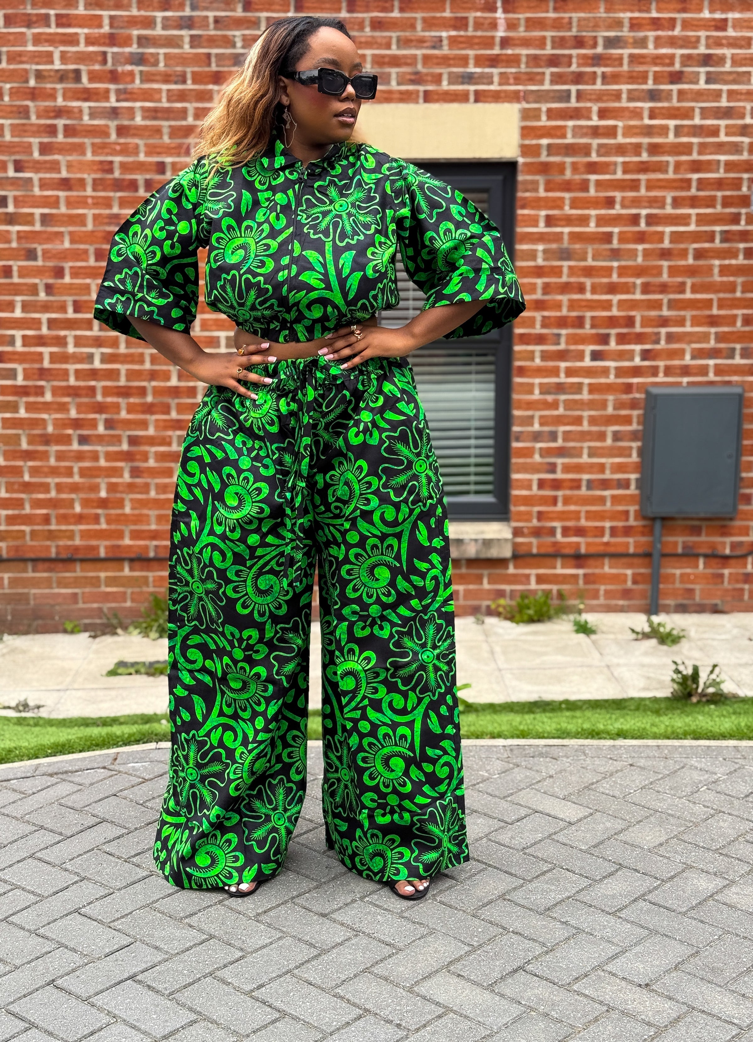 Toki High Waisted Trouser |  Green African Print