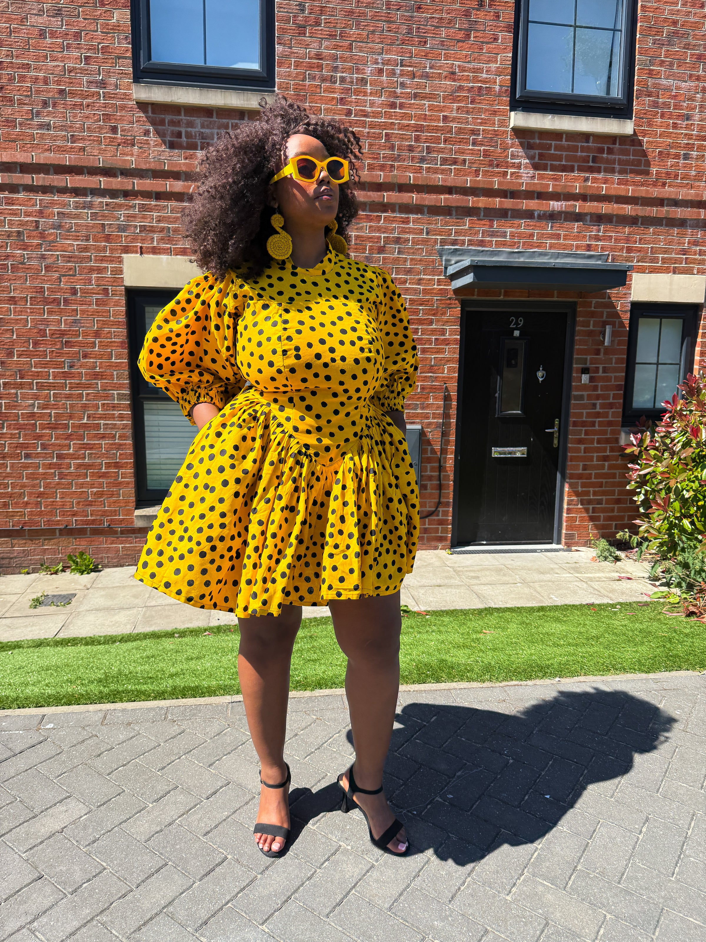 Oneil Mini Dress | Yellow Polkda Dot Mini Dress