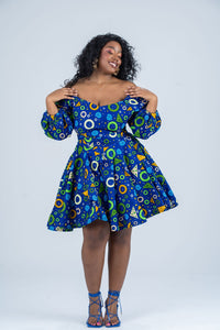 Beau Ankara Short Mini Dress | Blue African Print