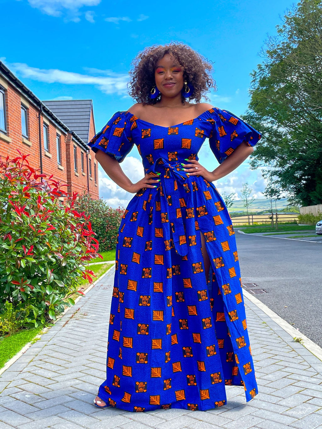 Blue African Long Dresses Blue Luxury Matching Outfit Birthday