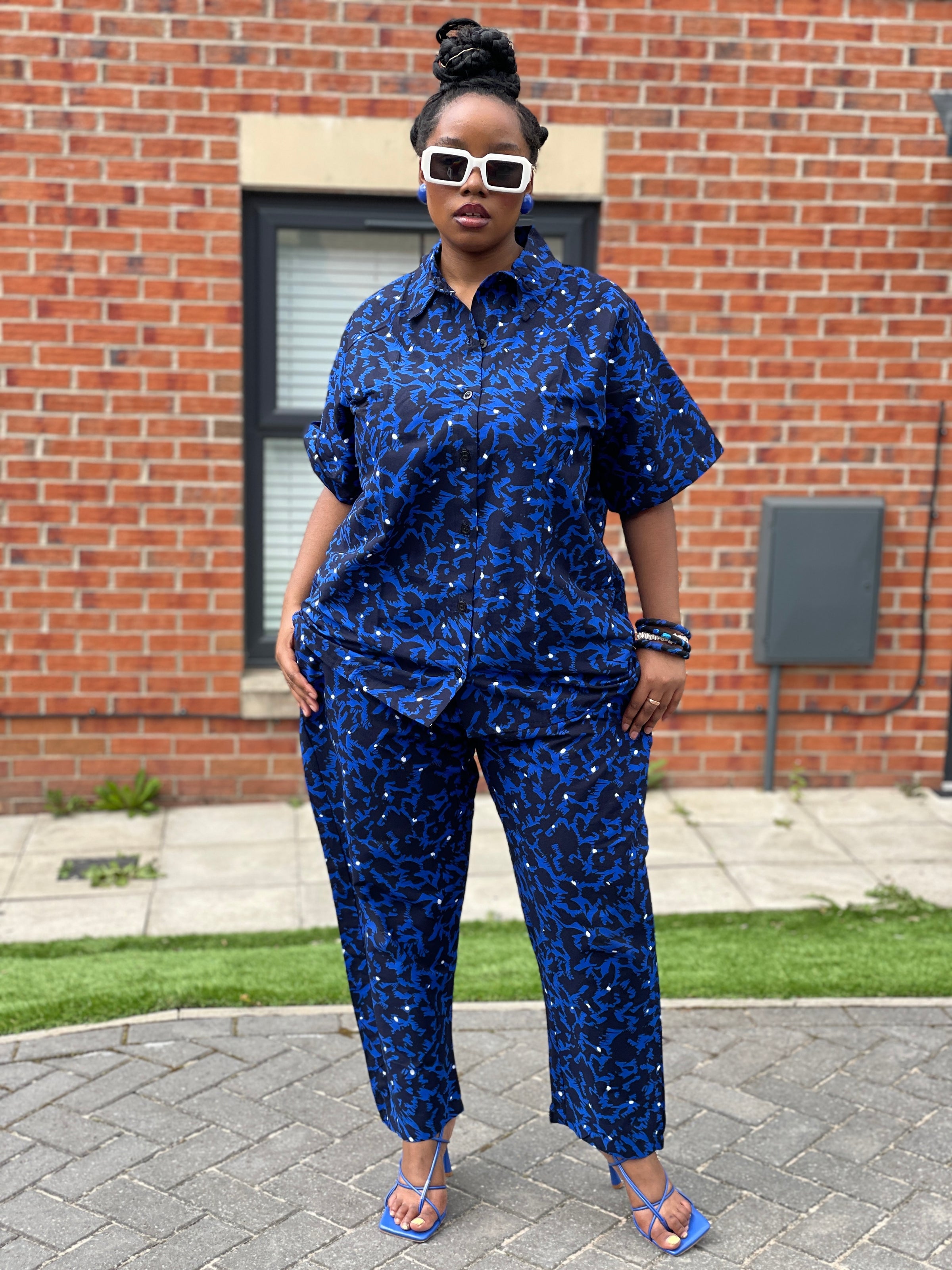 Amini Ankara High waisted Trouser | Blue African Print