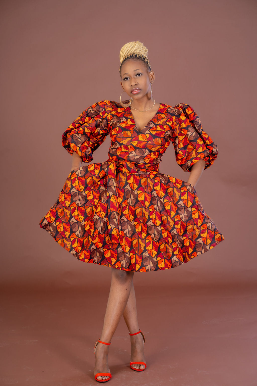 Joke Ankara Midi Dress Brown and Orange African Print