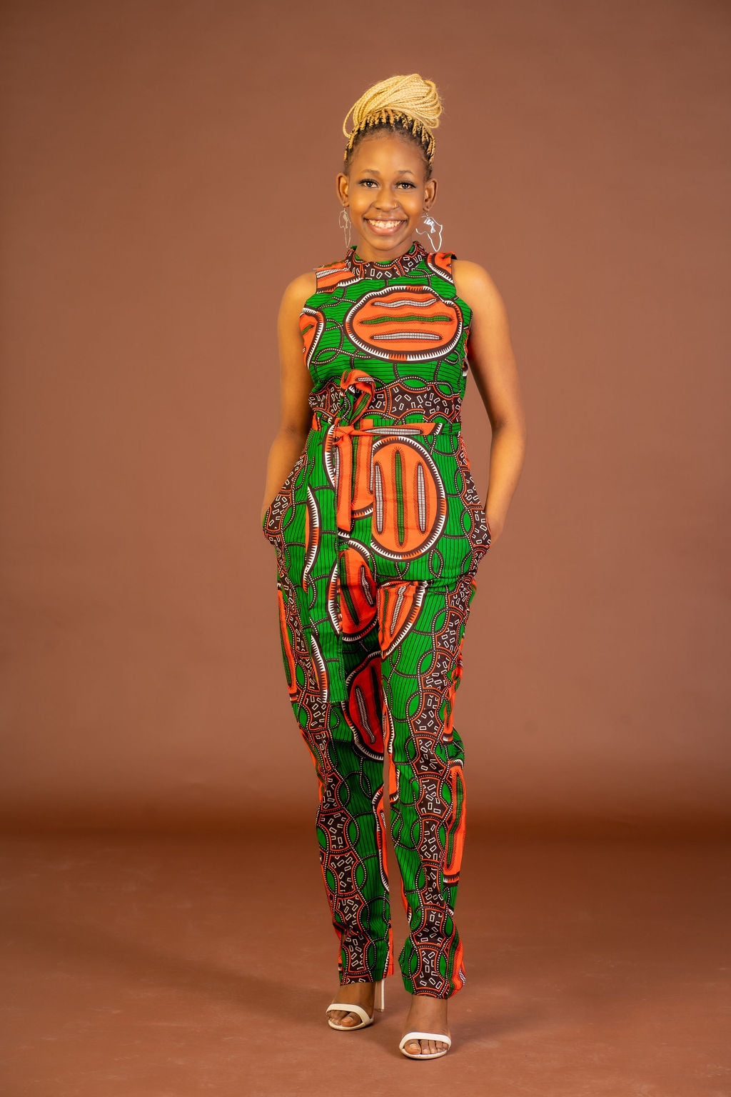 Maggie Ankara Jumpsuit Green and Orange African Print M.A.DKollection