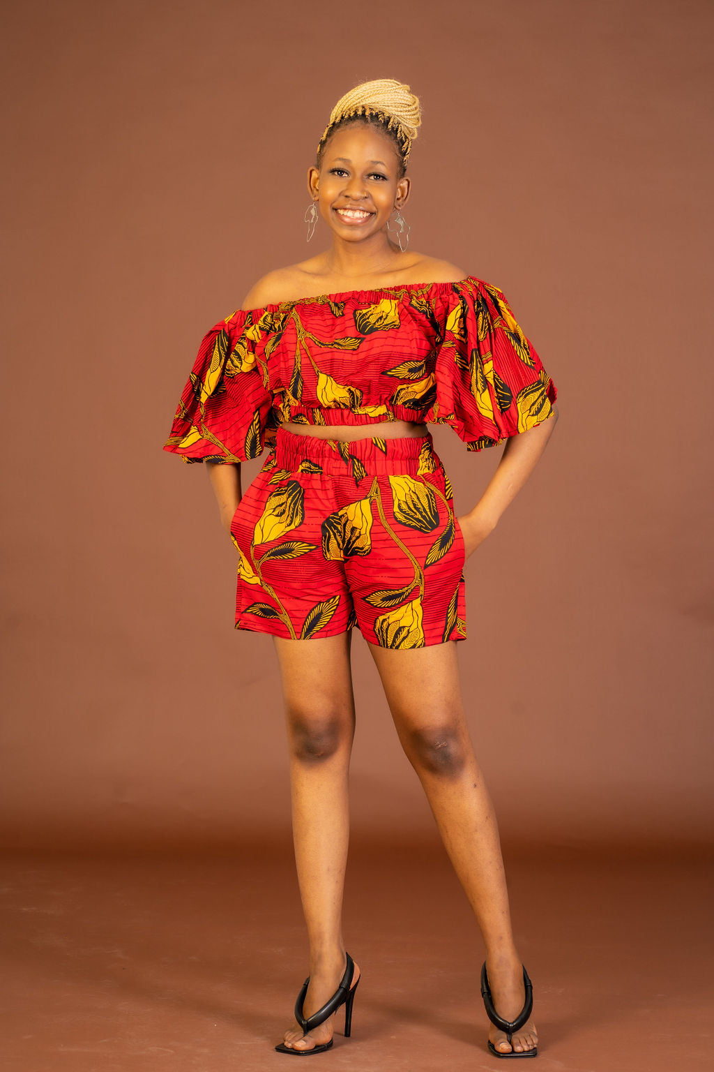 Tyler Ankara Shorts Red and Yellow African Print – - Main Image