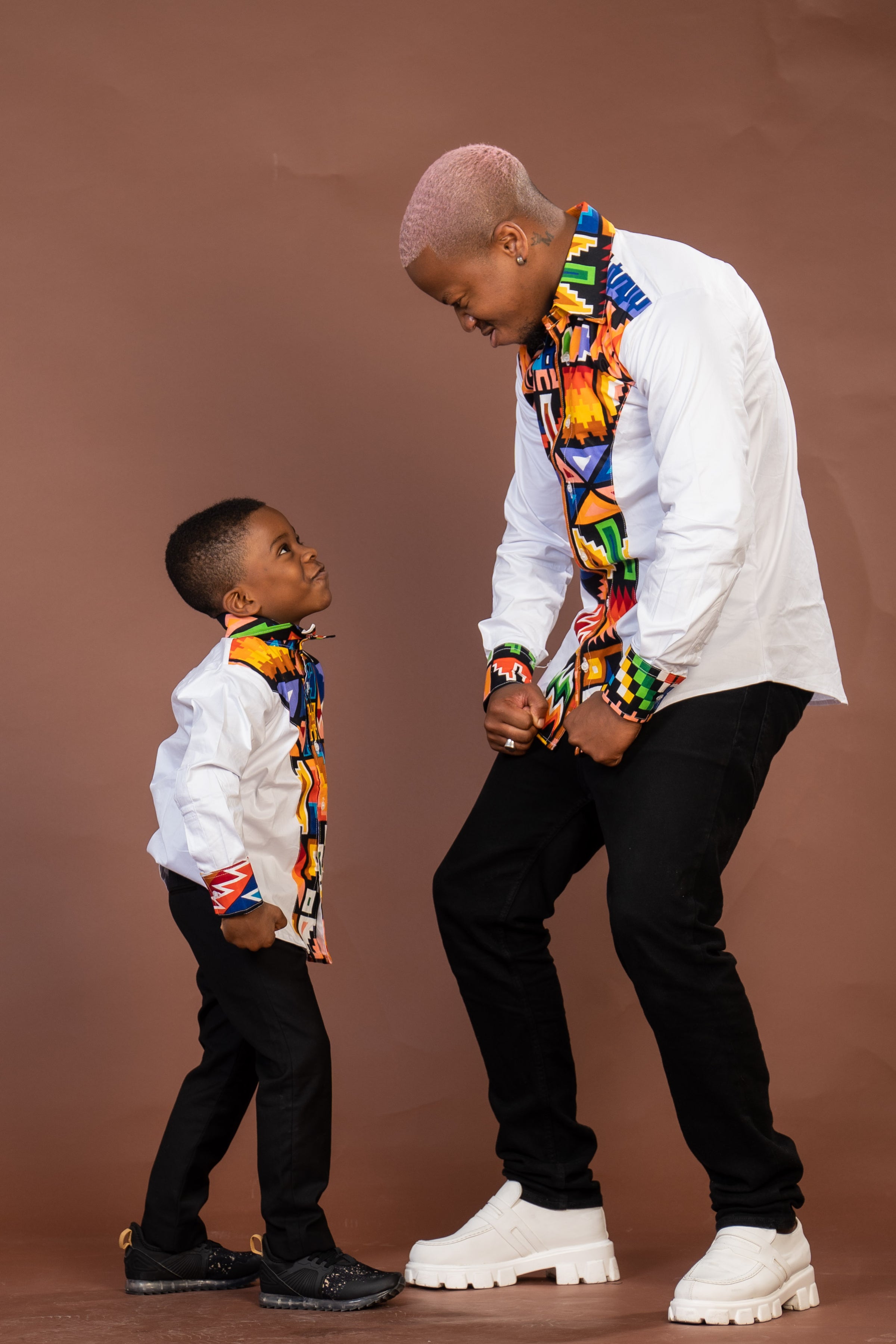 Tobit Mixed Print Boy Shirt | White and African Ankara Print
