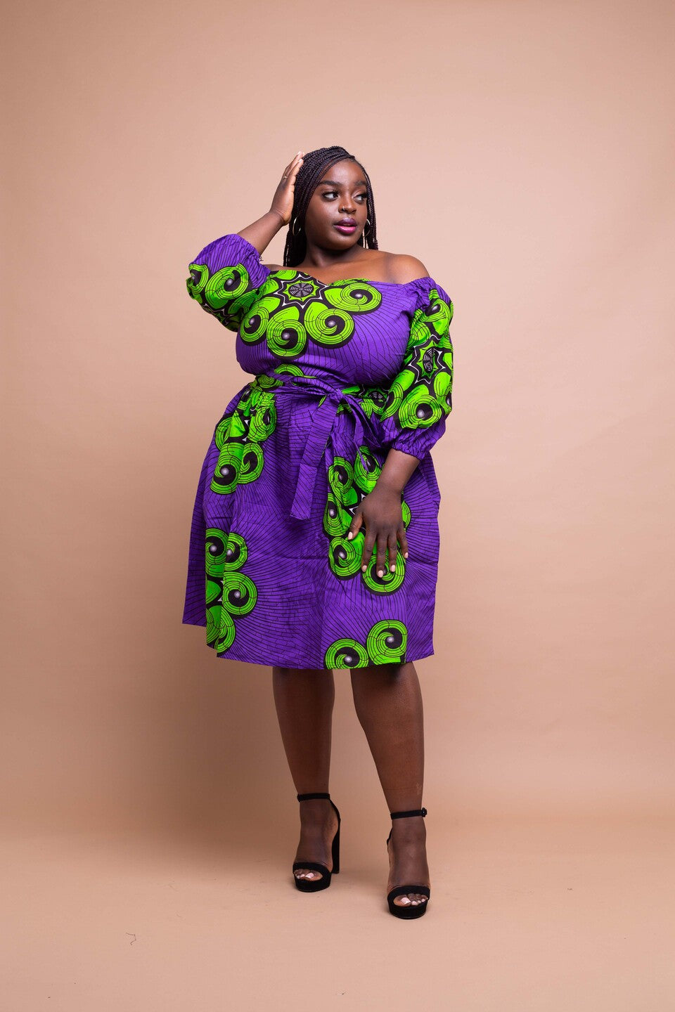 Sewa Ankara Midi Dress | Purple and Green African Print M.A.DKollection Sewa Ankara Midi Dress | Purple and Green African Print M.A.DKollection