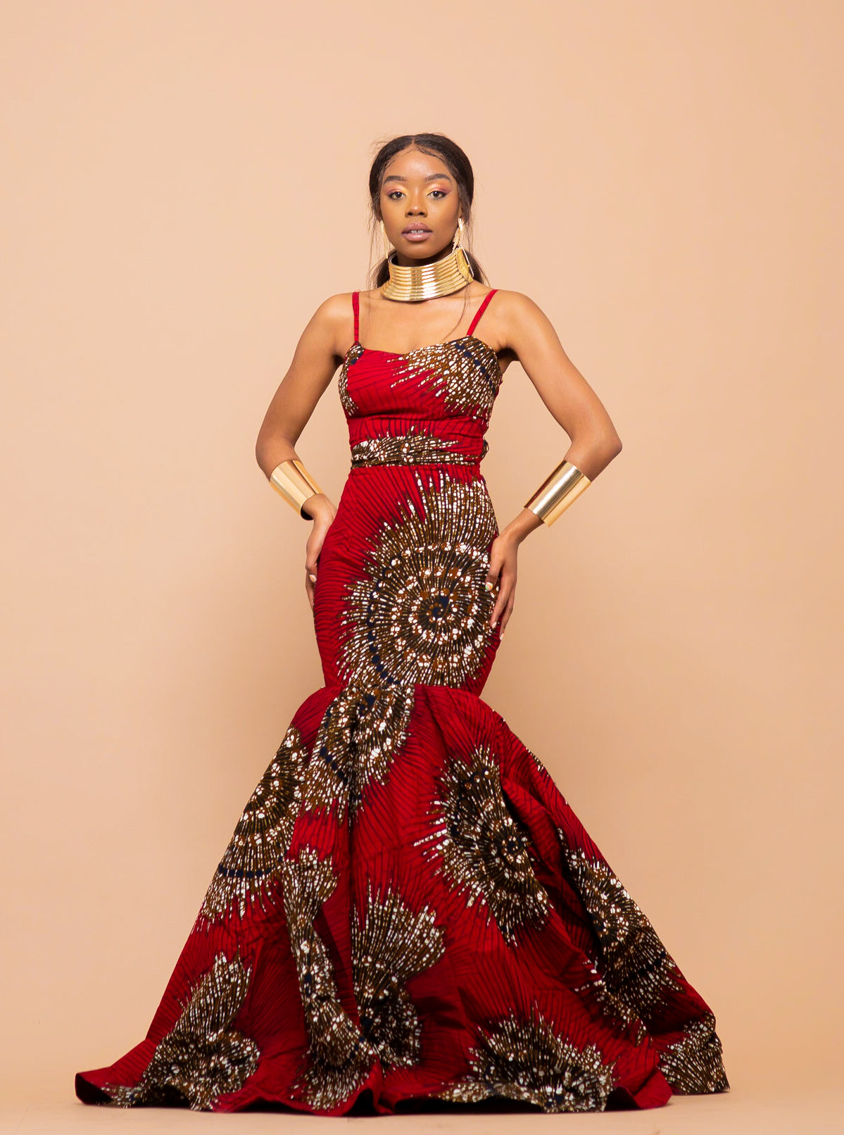 Raina Maxi Ankara Dress Red African Print M.A.DKollection
