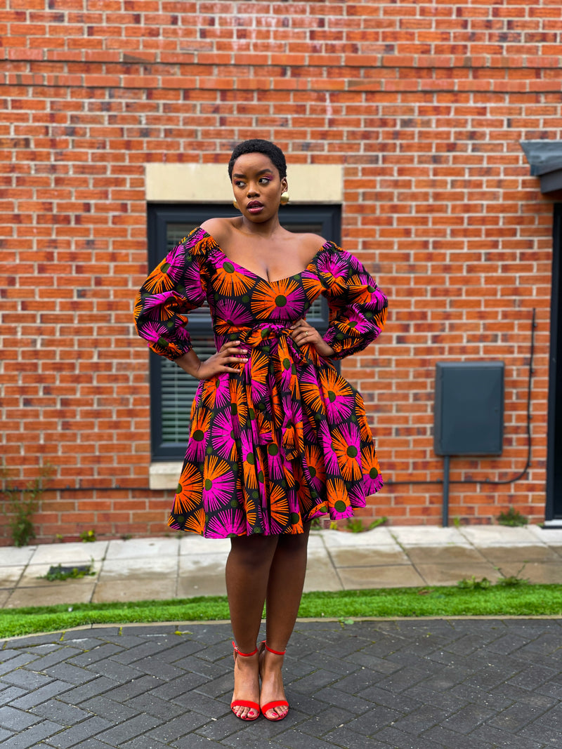 Billie Ankara Midi Dress | Pink and Orange African Print