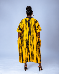 Ella Aso Oke Bubu| yellow and black Print