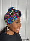 Adiza Blue and Green multicolored Ankara Headwrap/Scarf