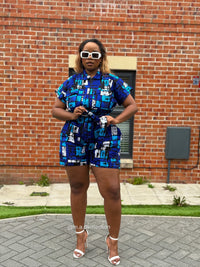 Temi Playsuit | Blue & White Print