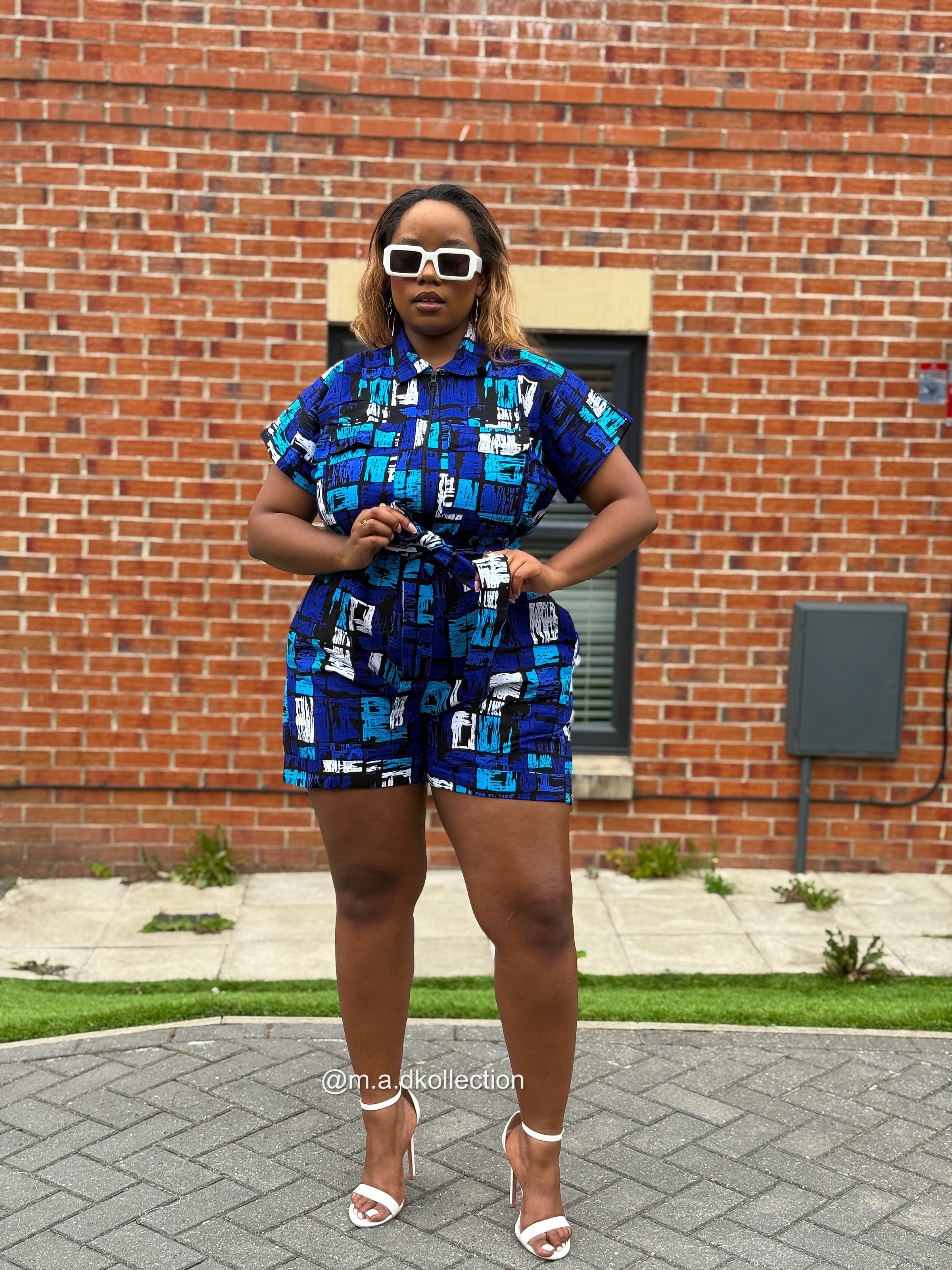 Temi Playsuit | Blue & White Print