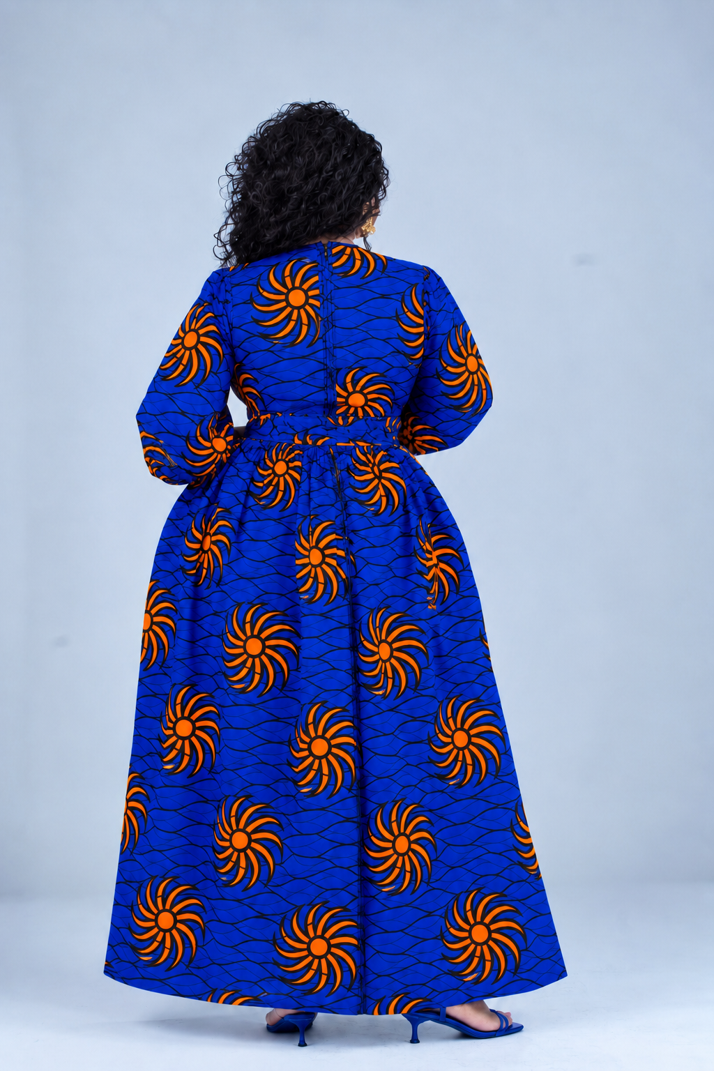 Derin Ankara Maxi Dress | Blue and Orange African Print