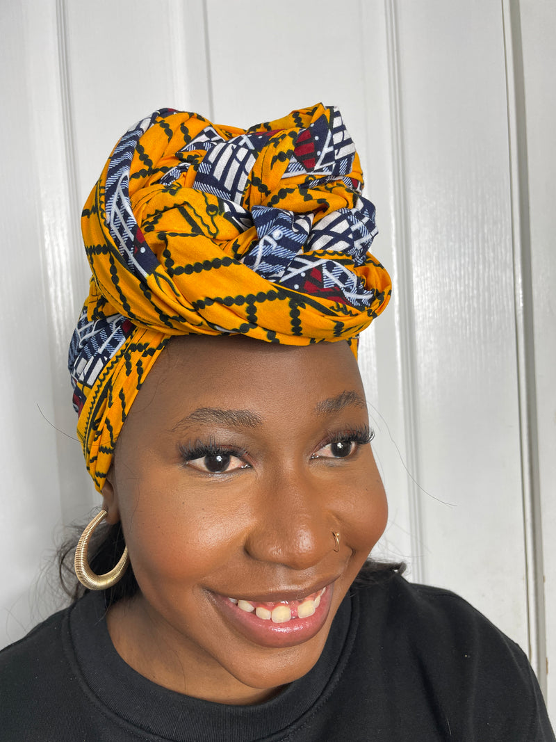 Zainab Yellow and White Ankara Headwrap/Scarf