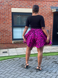 Jolene Ankara High Waisted Flare Short | Pink and Black African Print