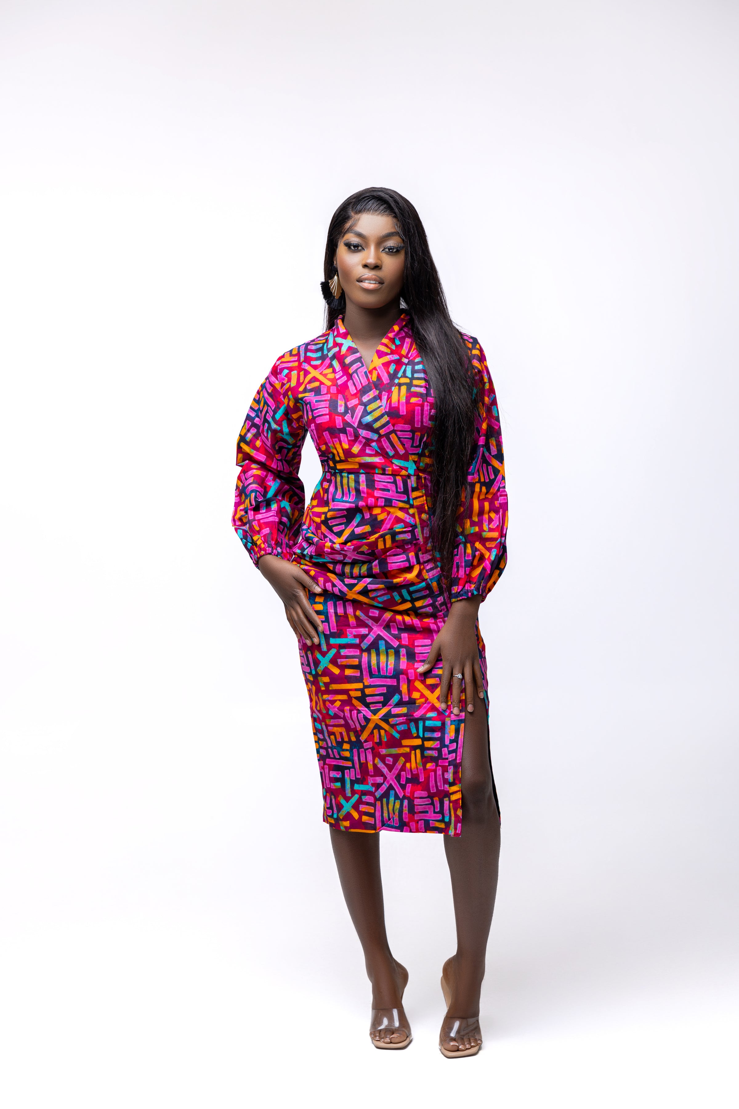 multi coloured midi dress Sunshine 79 Studio Swirl Over the Shoulder Midi Dress M / Seafoam