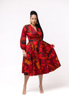 Demi Ankara Midi Dress | Red and Orange African Print