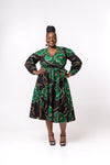 Deja Ankara Midi Dress | Green and Black African Print