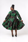 Deja Ankara Midi Dress | Green and Black African Print
