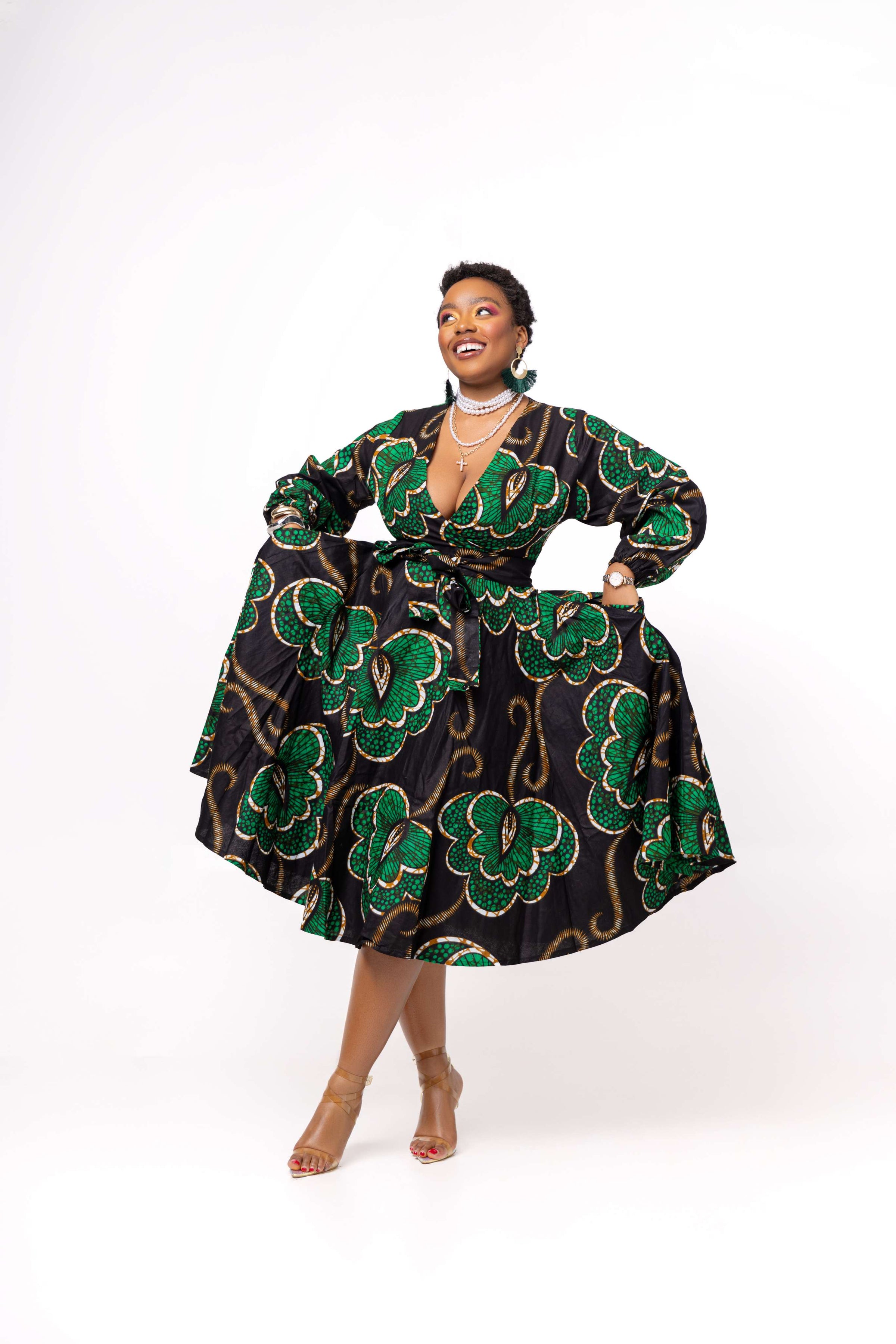 Deja Ankara Midi Dress | Green and Black African Print M.A.DKollection Deja Ankara Midi Dress | Green and Black African Print M.A.DKollection
