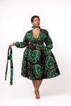 Deja Ankara Midi Dress | Green and Black African Print