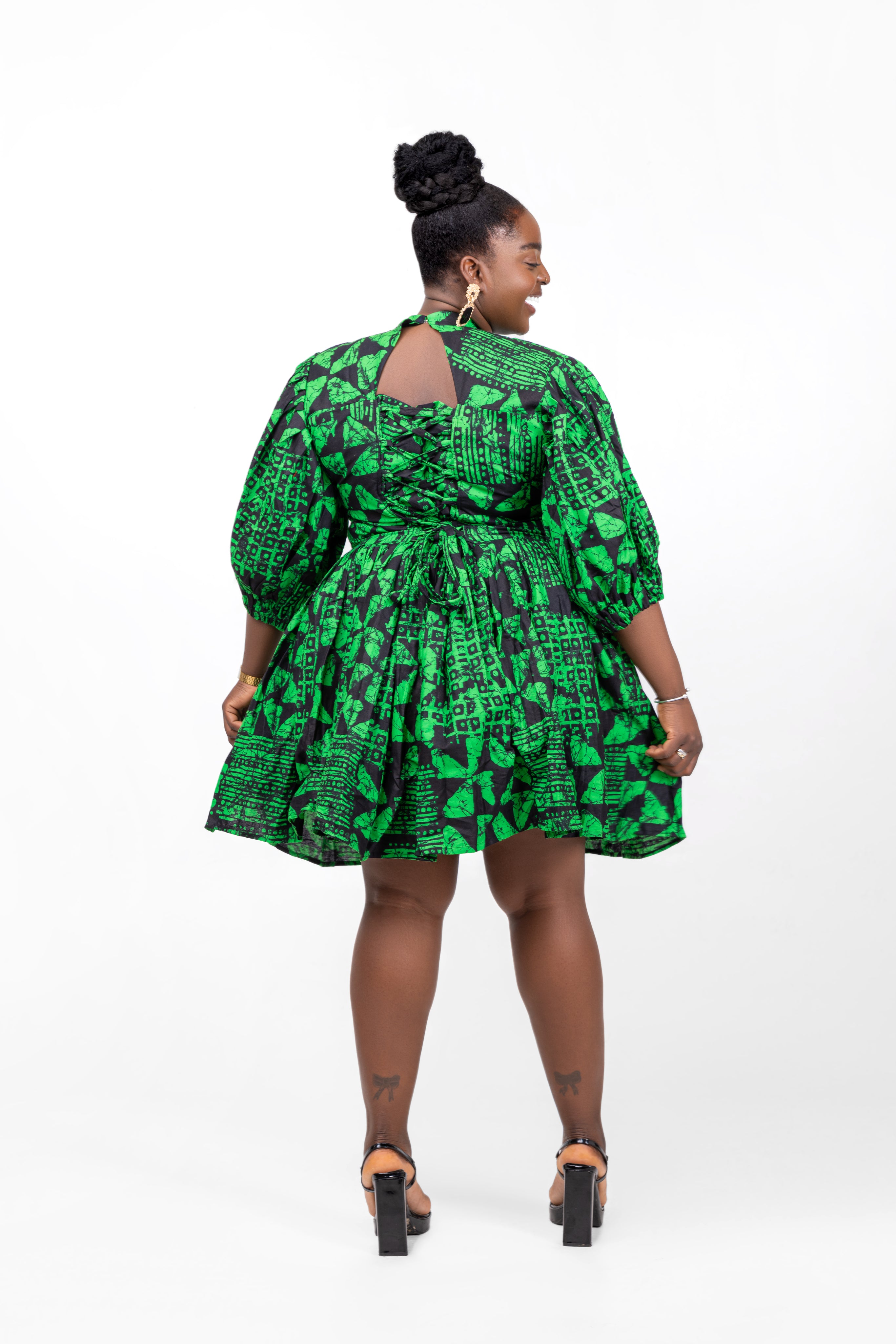 Morayo Ankara Short Mini Dress | Green African Print – M.A.DKollection