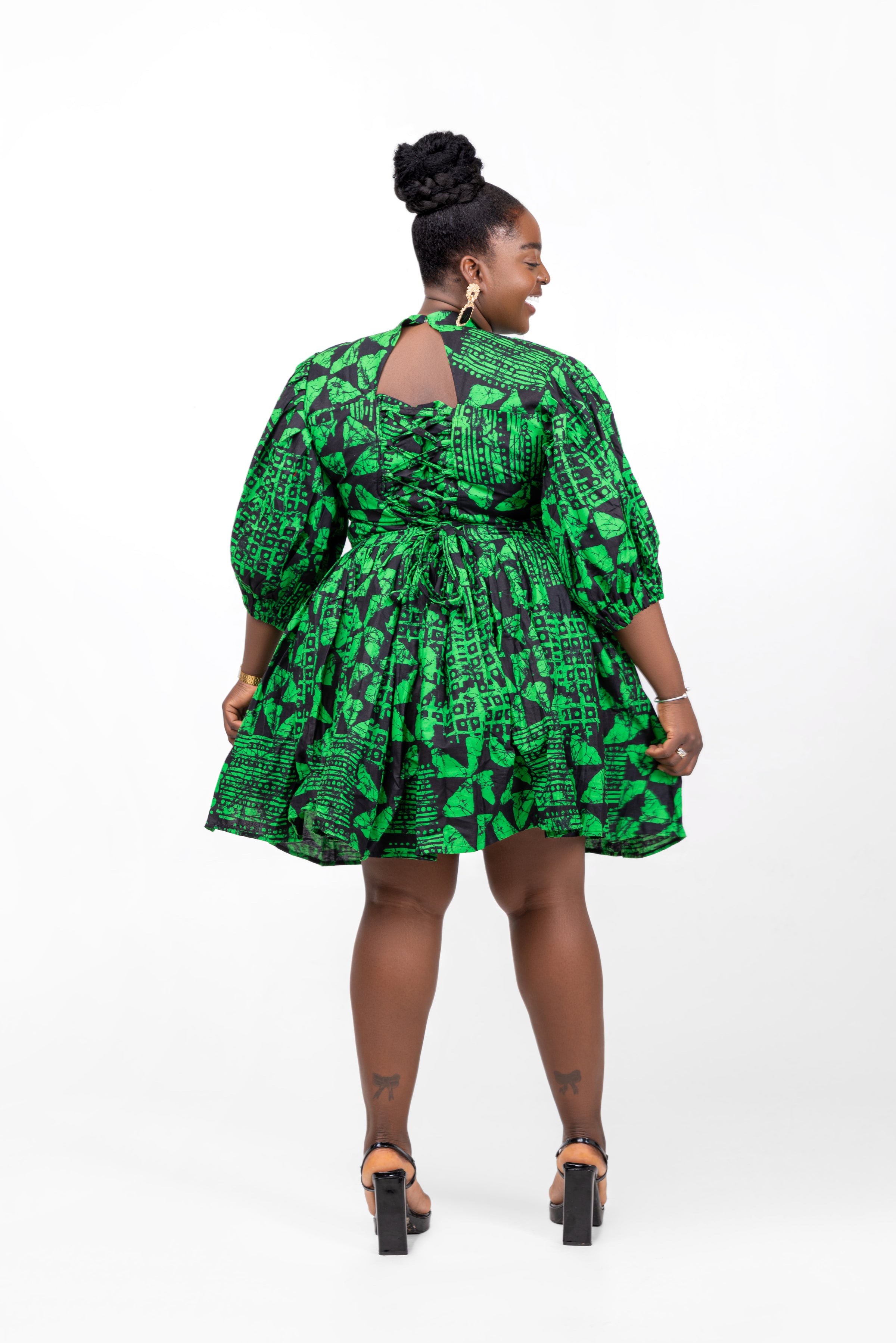Morayo Ankara Short Mini Dress | Green African Print M.A.DKollection Morayo Ankara Short Mini Dress | Green African Print M.A.DKollection