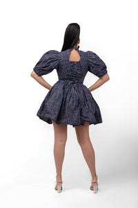 Moji Ankara Short Mini Dress | Black and White African Print
