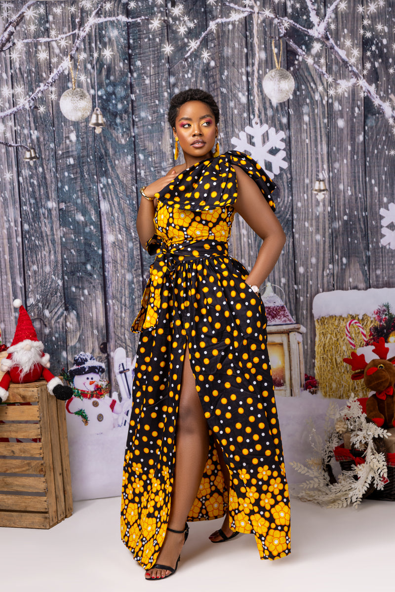 Adeola Ankara Maxi Dress |Yellow and Black African Print M.A.DKollection Adeola Ankara Maxi Dress |Yellow and Black African Print M.A.DKollection