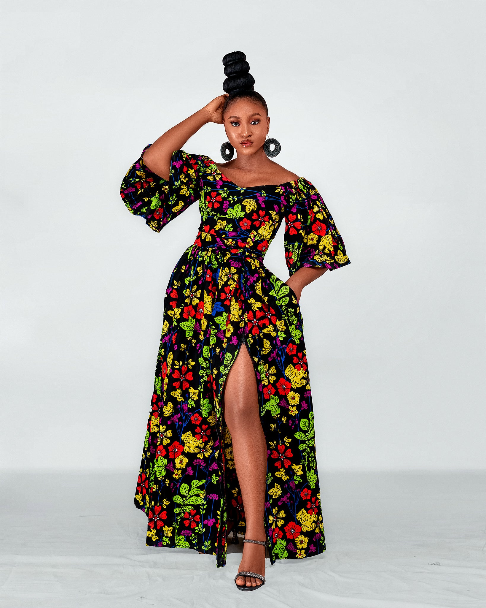 African Dress Off Shoulder Ankara Dress Flare Off Shoulder African - Main Image