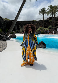 Titi Adire Cargo Trouser | Yellow and White Pattern