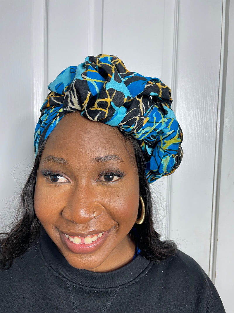 Tatiana Black and Blue Ankara Headwrap/Scarf