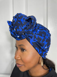 Zalda Blue and Black Ankara Headwrap/Scarf