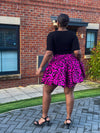 Jolene Ankara High Waisted Flare Short | Pink and Black African Print