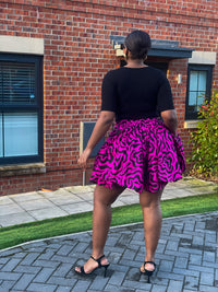 Jolene Ankara High Waisted Flare Short | Pink and Black African Print