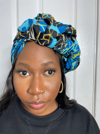 Tatiana Black and Blue Ankara Headwrap/Scarf