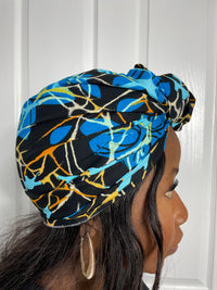 Tatiana Black and Blue Ankara Headwrap/Scarf
