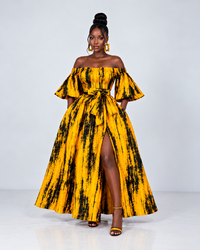 Chika Ankara Off Shoulder Maxi Dress | Yellow and Black