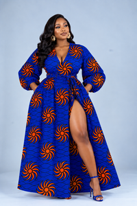 Derin Ankara Maxi Dress | Blue and Orange African Print