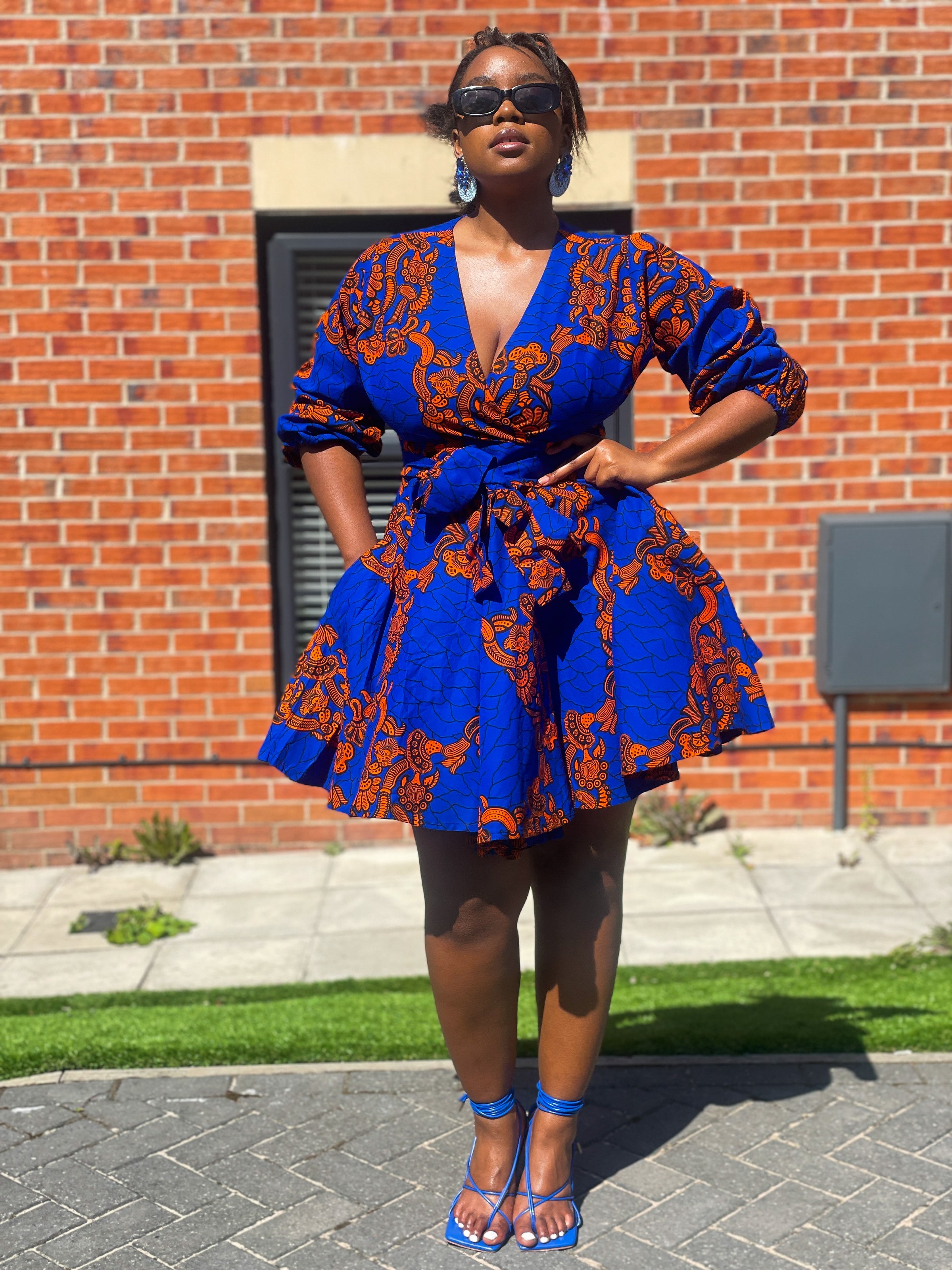 orange and blue print dress Orange and blue floral midi dress for special events