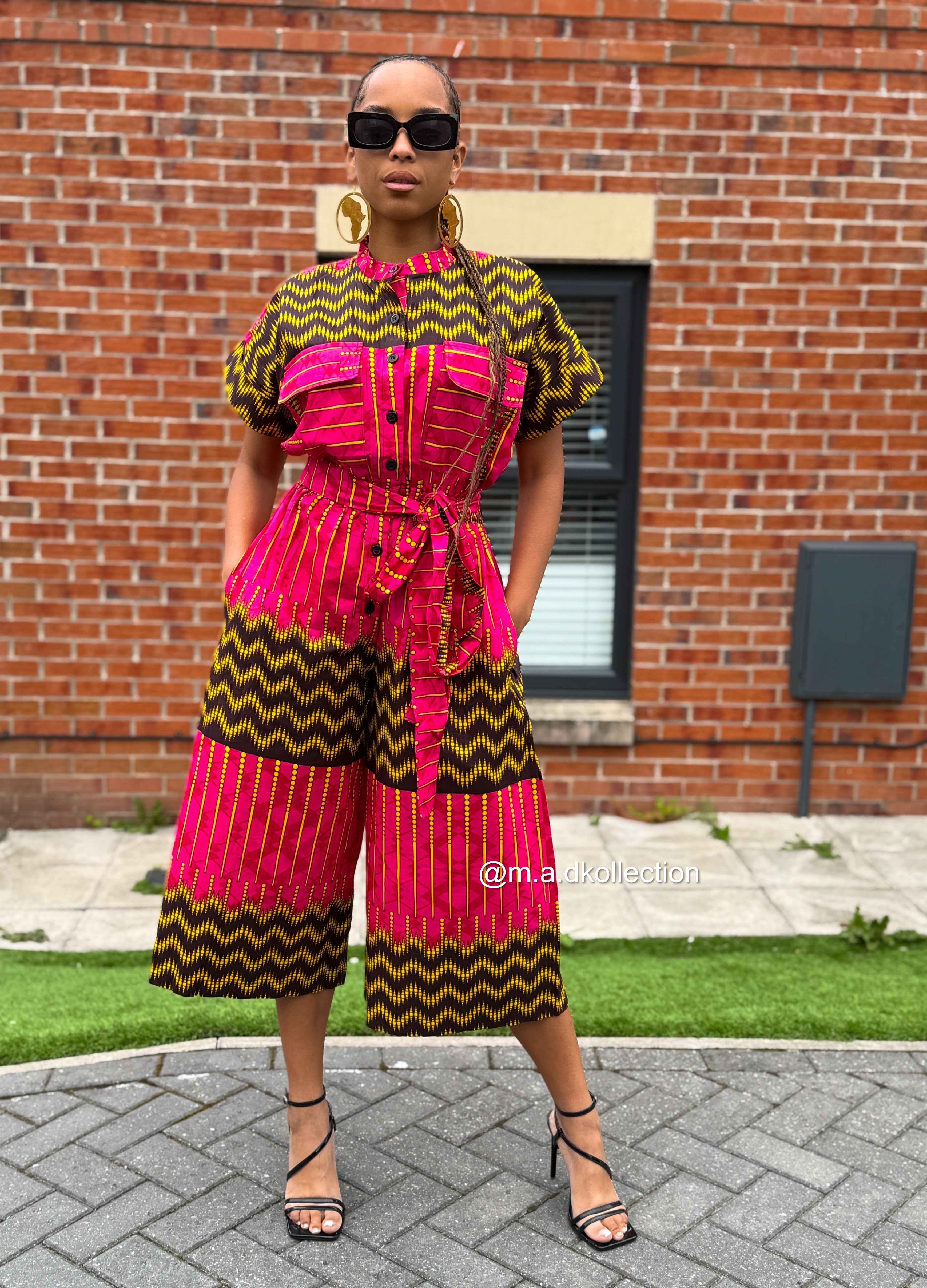 パンツ KOHKI Washed cotton jumpsuit Keyshia Ankara Culotte Jumpsuit | Pink African Print Cropped