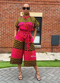 Keyshia Ankara Culotte Jumpsuit | Pink African Print Cropped Jumpsuit
