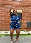 Temi Playsuit | Blue & White Print