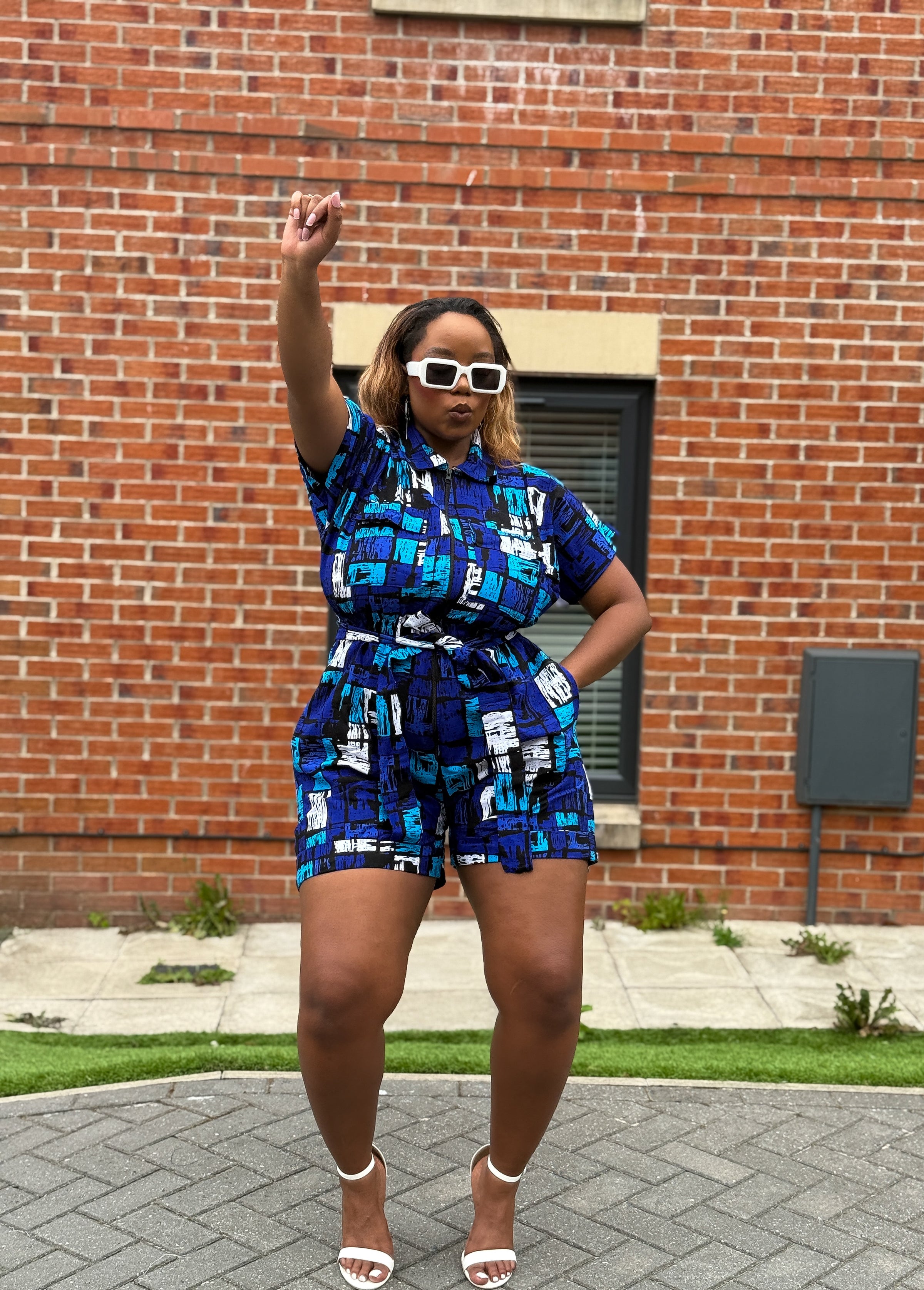 Temi Playsuit | Blue & White Print