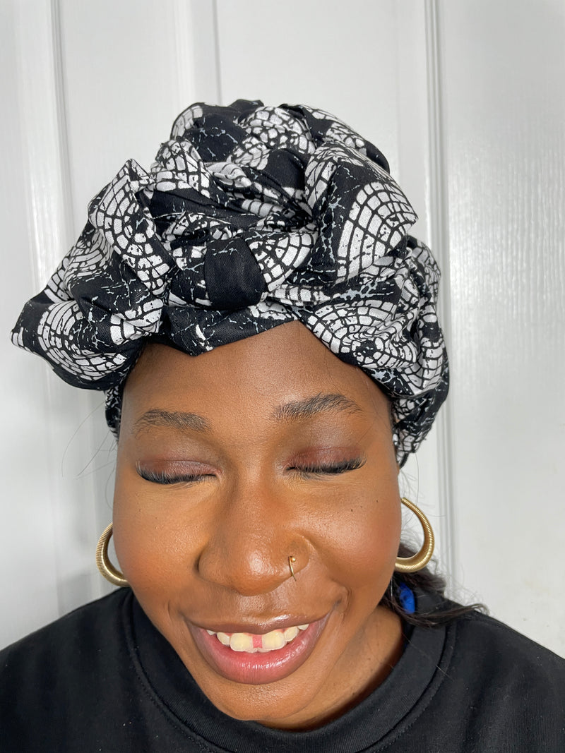 Sharon Black and White Ankara Headwrap/Scarf