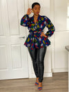 Ciara Ankara Peplum Top | Blue Multicolored African Print