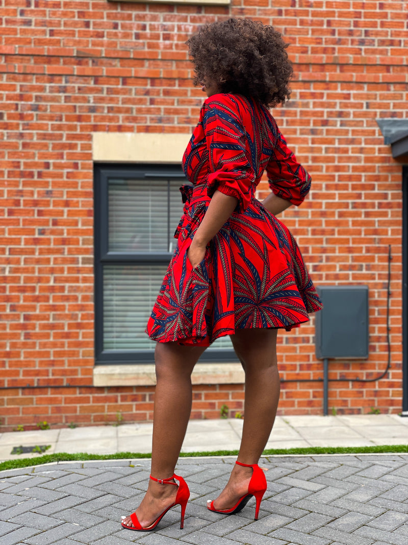Beatrice Ankara Short Mini Dress | Red African Print
