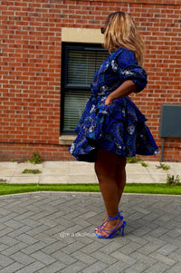 Eliyah Ankara Short flare Dress | Blue African Print